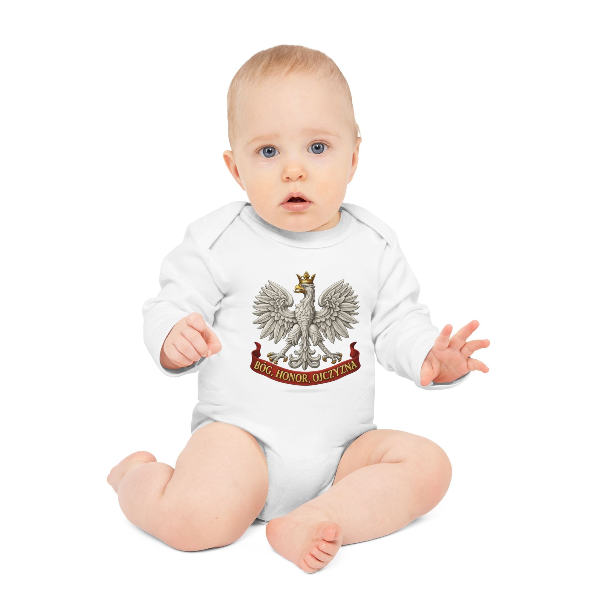 Bog, Honor, Ojczyzna Baby Bodysuit Organic Long-Sleeve Onesie - Image 2