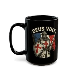French Deus Vult Black Ceramic Coffee Mug