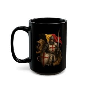 Belgian Knight Lion Black Ceramic Coffee Mug